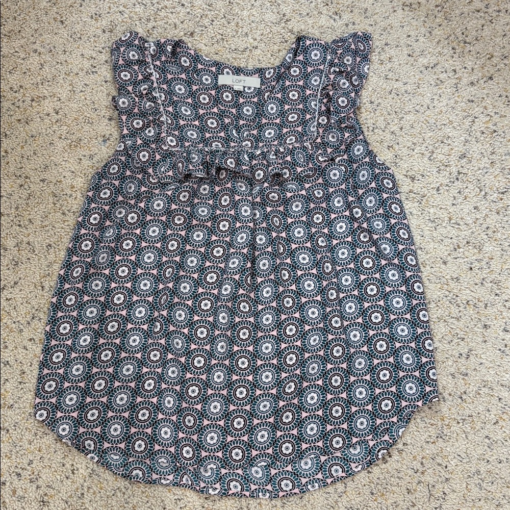 LOFT Geometric Patterned Top in Teal and White medium